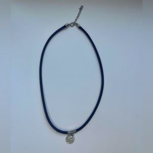 Black leather choker with diamond circle drop